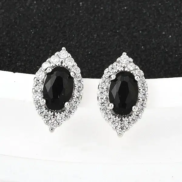 Brass Micro Pave Cubic Zirconia Stud Earrings