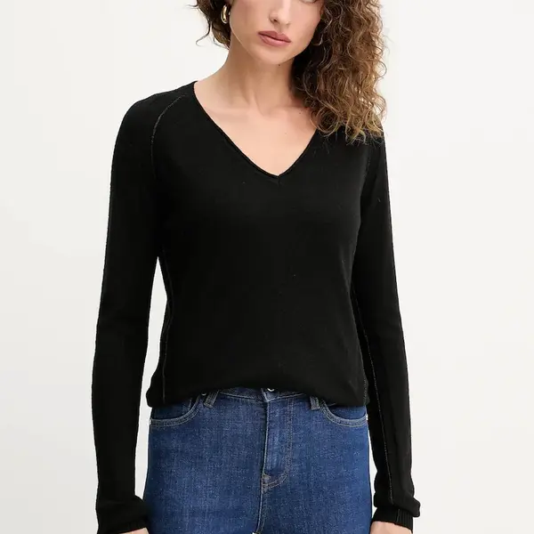 Svetr z vlněné směsi Silvian Heach DIEGOROSA dámský, černá barva, GPA25242MA