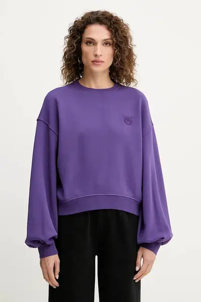 Bavlněná mikina Pinko dámská, fialová barva, hladká, 105510 A2RB