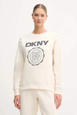 Mikina Dkny dámská, béžová barva, s potiskem, DP5T1340