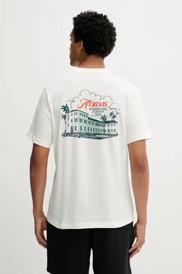 Bavlněné tričko adidas Country Club Scenic Graphic Tee pánské, béžová barva, JN2512
