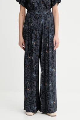Kalhoty MUNTHE FAICUS dámské, tmavomodrá barva, široké, high waist, 253140225320