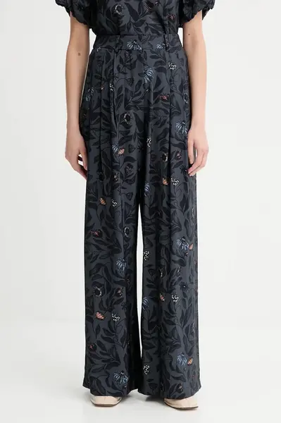 Kalhoty MUNTHE FAICUS dámské, tmavomodrá barva, široké, high waist, 253140225320