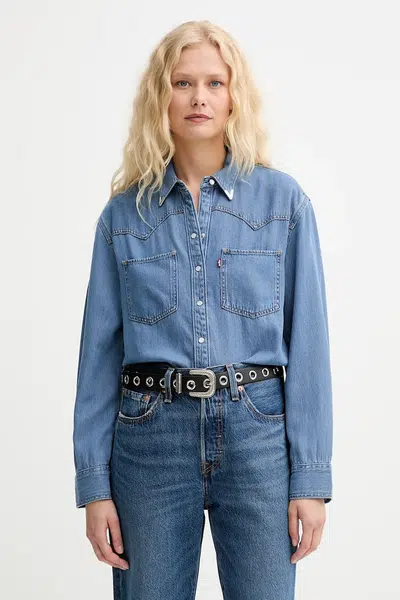 Džínová košile Levi's dámská, béžová barva, regular, s klasickým límcem