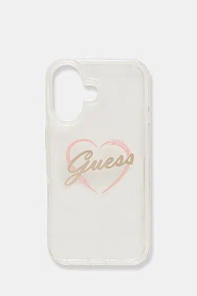 Obal na telefon Guess iPhone 16 6.1" průhledná barva, GUHCP16SHCHGSPT