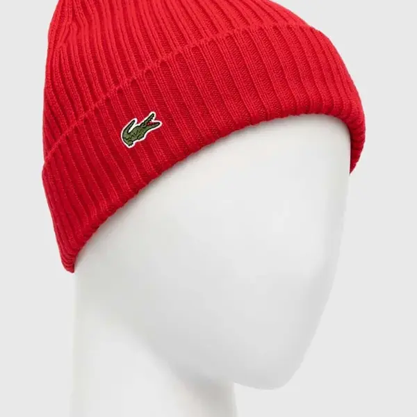 Vlněná čepice Lacoste červená barva
