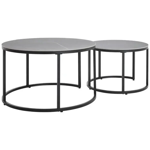 Livetastic SADA KONFERENČNÍCH STOLKŮ, šedá, černá, kov, keramika, 80/60/46/40/80/60 cm