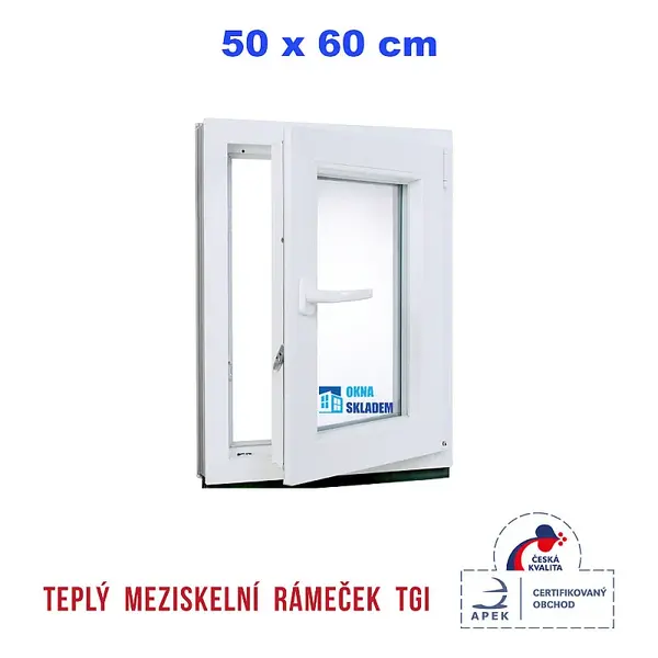 Plastové okno | 50 x 60 cm (500 x 600 mm) | Bílé / Antracit |otevíravé i sklopné | pravé