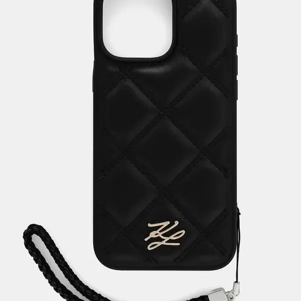 Obal na telefon Karl Lagerfeld iPhone 16 Pro Max černá barva, KLHCP16XPSQSKLSMSK
