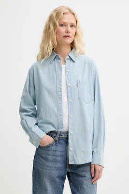 Bavlněná košile Levi's HARLIE NEW BF SHIRT dámská, šedá barva, relaxed, s klasickým límcem, 001HM