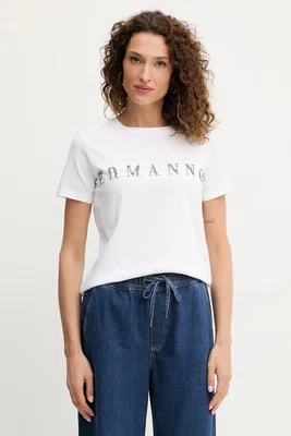Bavlněné tričko Ermanno Scervino dámské, bílá barva, 57TL012EE2R