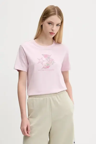 Bavlněné tričko Converse dámské, růžová barva, 10027752-A03