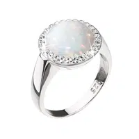 Evolution Group - Pavona Stříbrný prsten se syntetickým bílým opálem a krystaly Preciosa 35060.1 White 54 mm