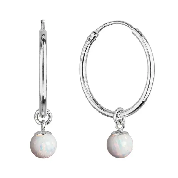 Evolution Group - Pavona Stříbrné kruhové náušnice 2v1 se syntetickým bílým opálem 11410.1