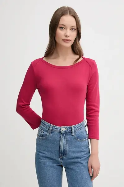 Bavlněné tričko s dlouhým rukávem United Colors of Benetton růžová barva, 3GA2E16A1