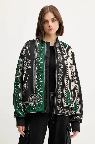 Bomber bunda adidas x Farm Rio černá barva, přechodná, oversize, JL8622