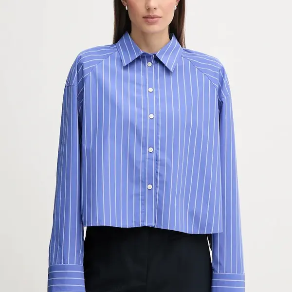 Bavlněná košile Calvin Klein Jeans dámská, fialová barva, relaxed, s klasickým límcem, LV047C118G
