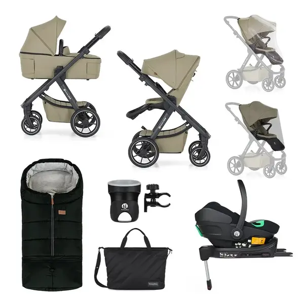 Petite&Mars Kočárek kombinovaný ICON 2v1 Mossy Green XXL RWS + Core Pro i-Size Black + Báze
