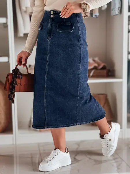 Dámska rifľová midi sukňa s rozparkom