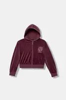 Dětská velurová mikina Guess vínová barva, s kapucí, s aplikací, J5BQ07 K0232