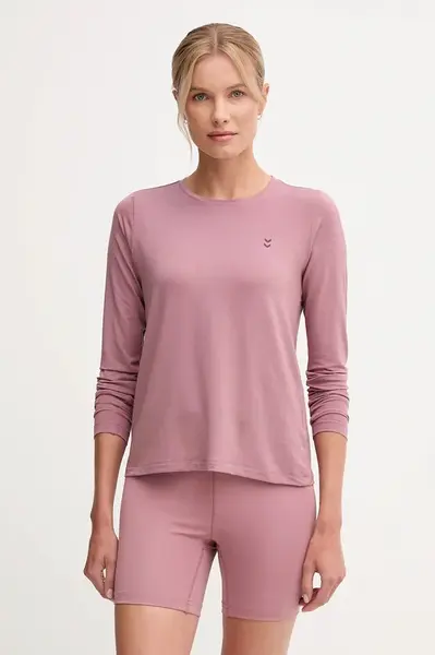 Tričko na jógu s dlouhým rukávem Hummel růžová barva, 230449