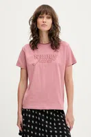 Bavlněné tričko Tommy Jeans dámské, růžová barva, DW0DW21388