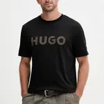 Bavlněné tričko HUGO pánské, černá barva, s aplikací, 50542737