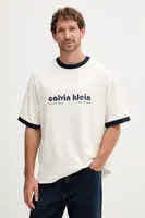 Bavlněné tričko Calvin Klein Jeans pánské, béžová barva, s potiskem, LV04RC244G