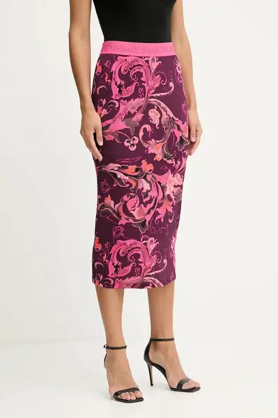 Sukně Versace Jeans Couture vínová barva, midi, pouzdrová, 79HAE806 JS500