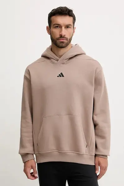 Tréninková mikina adidas Performance POWER pánská, hnědá barva, s kapucí, hladká, JZ6250