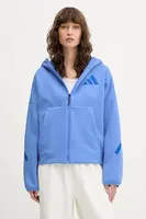 Mikina adidas x Z.N.E dámská, modrá barva, s kapucí, hladká, JW5319