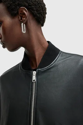 Kožená bunda bomber AllSaints YARA dámská, černá barva, přechodná, W074LB