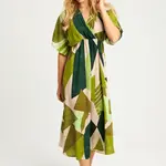 Cool & Sexy Women's Khaki Patterned Double Breasted Midi Dress HT108