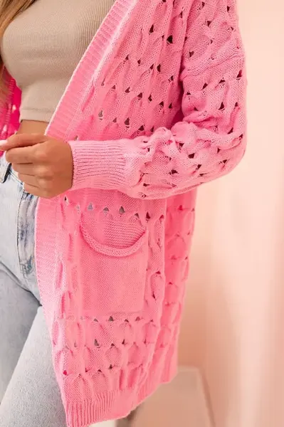 Kesi Włoski Dámský kardigan s kapsami a perforací světle růžový