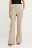 Vlněné kalhoty BOSS béžová barva, high waist, 50543311