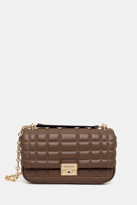 Kožená kabelka MICHAEL Michael Kors TRIBECA hnědá barva, 30R4G2RL7L