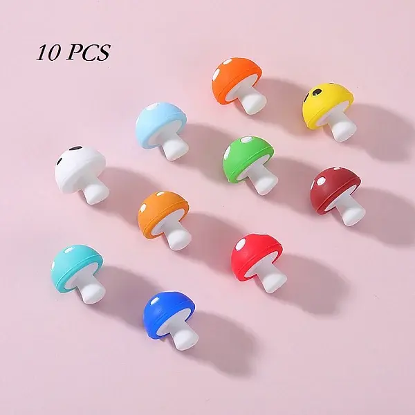 10Pcs 10 Colors Mushroom Silicone Focal Beads