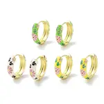 Real 18K Gold Plated Brass Enamel Flower Print Hoop Earrings for Women