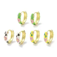 Real 18K Gold Plated Brass Enamel Flower Print Hoop Earrings for Women