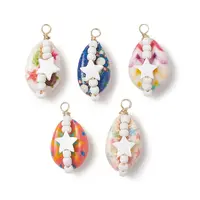 Copper Wired Printed Natural Cowrie Shell Pendants