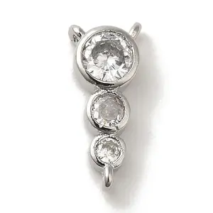 Rack Plating Brass Pave Clear Cubic Zirconia Flat Round Beaded Chandelier Component Links