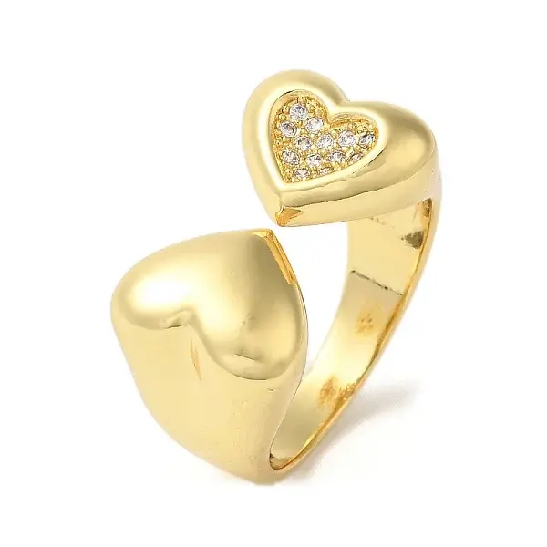 Brass Micro Pave Clear Cubic Zirconia Open Cuff Rings for Women