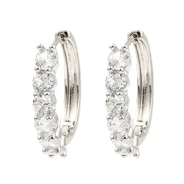 Brass Micro Pave Cubic Zirconia Hoop Earrings