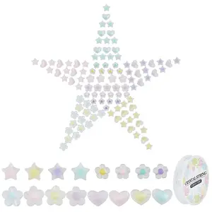 160Pcs 16 Styles Transparent Acrylic Beads and 1 Roll Elastic Crystal Thread