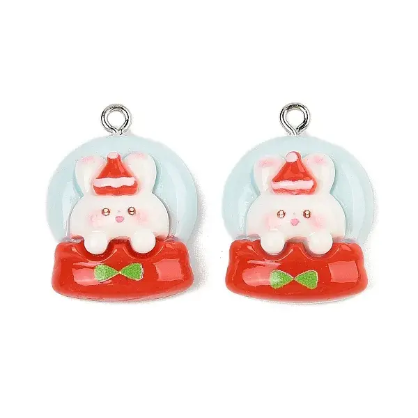 Christmas Theme Rabbit Opaque Resin Pendants