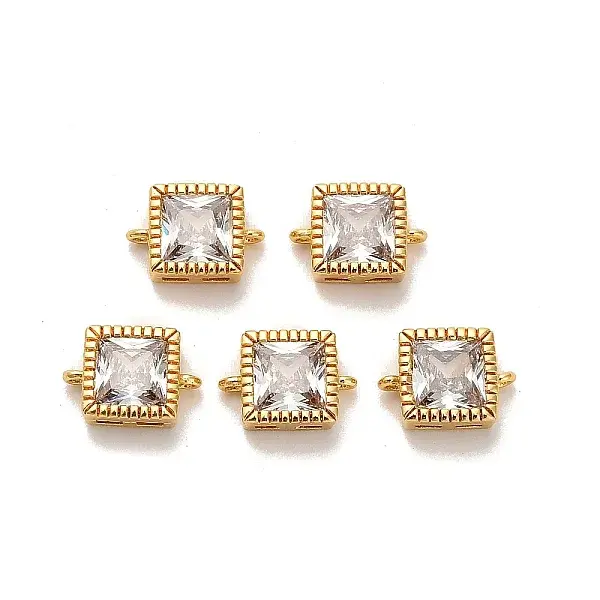 Brass Pave ClearCubic Zirconia Square Connector Charms