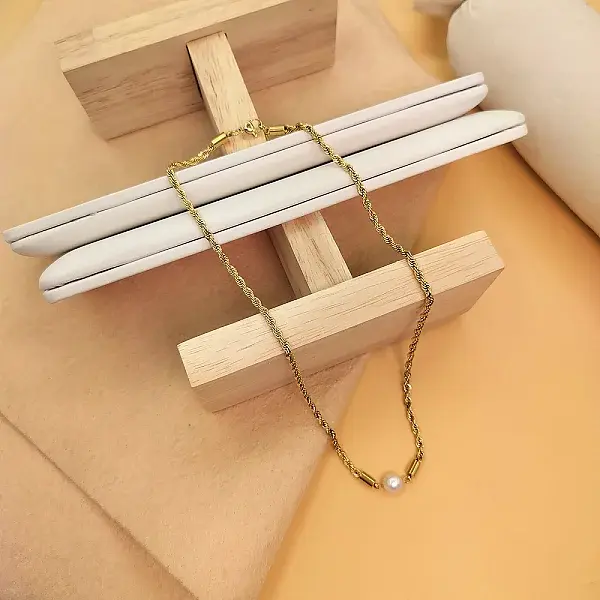 Fashionable Stainless Steel & Round Plastic Imitiation Pearl Link Chain Necklaces for Women