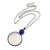 Flat Round Glass Magnifying Pendant Necklace for Women