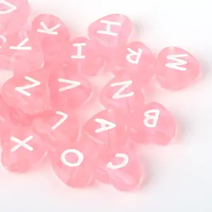Transparent Acrylic Heart Horizontal Hole Letter Beads