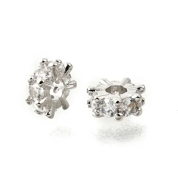 Brass Micro Pave Clear Cubic Zirconia Beads